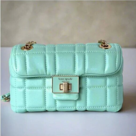 Kate Spade Evelyn Small Quilted Leather Shoulder Bag Gold Chain Pistachio Green - Picture 1 of 13